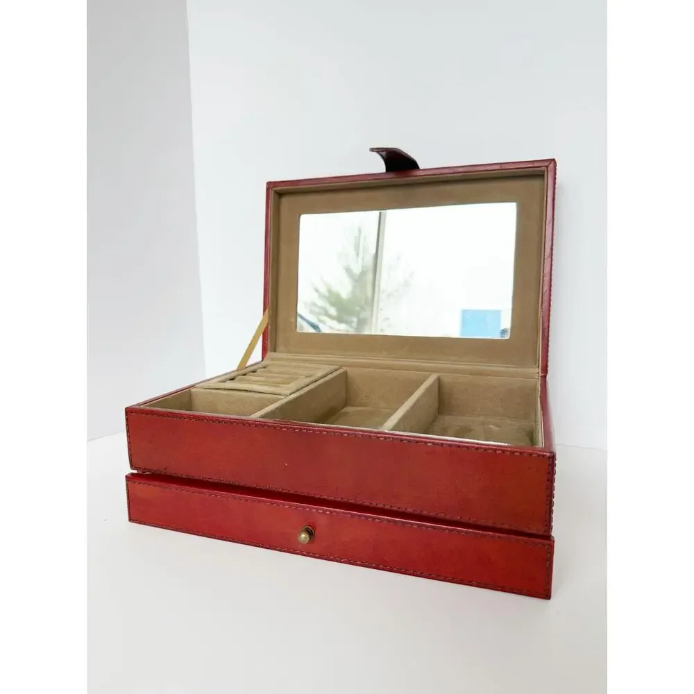 William Sheppe Leather Jewelry Box Case Brown Red Classic